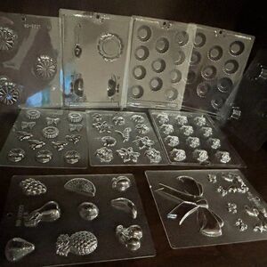 10-Piece Variety Set of Clear Chocolate Candy Molds – Floral, Fruit, and Bow